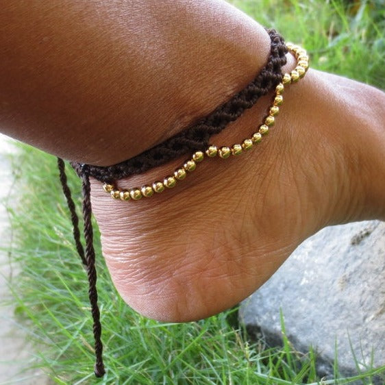 Hippie Tassel Anklet - Dark brown