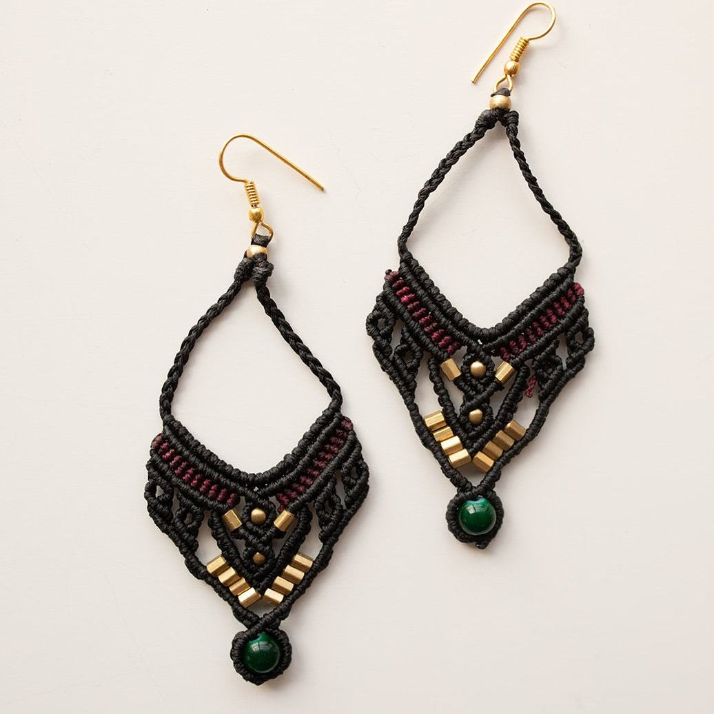 Tibet Style Earrings - Black/Deep maroon