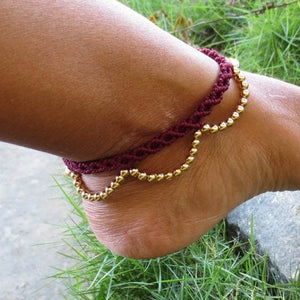 Hippie Tassel Anklet - Deep maroon